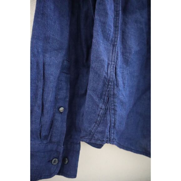 Banana Republic Men's Sz M Navy Blue Standard-Fit Button Down Linen Shirt $85 - Picture 8 of 15